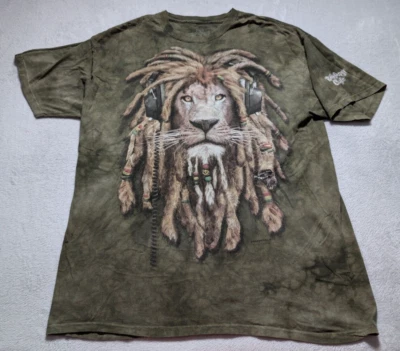 Rainforest Cafe Lion Dreads T-Shirt 2XL Olive Green Acid Wash Safari USA MADE - Image 1 of 4