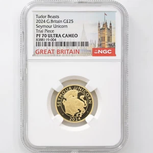 2024 Great Britain Seymour Unicorn 1/4oz Gold Proof Coin NGC PF 70UC Trial Piece - Picture 1 of 4
