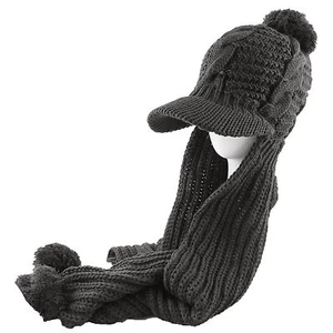 Pom Pom Crochet Knit Trapper Beanie Scarf Warm Winter Hat Casual Ski Women Men - Picture 1 of 6