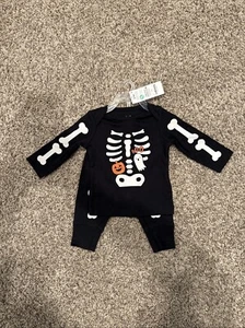 Halloween Unisex Outfit 0-3 Months T Shirt Pants Set Skeleton Ghost Pumpkin Baby - Picture 1 of 7