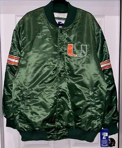 STARTER Univ Miami Hurricanes Green Orange The Rookie Satin Varsity Jacket Men L - Picture 1 of 7