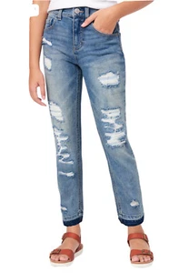 Justice Girls Denim Jeans Blue Size 12 Medium Wash Mini Mom Destructed Pockets - Picture 1 of 10