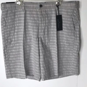 Pantalones Cortos de Algodón Marc Anthony Para Hombres Calce Ajustado Textura Rayas Gris Blanco Talla 40 - Imagen 1 de 6