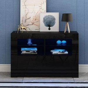 Modern 100cm TV Unit Cabinet Stand Matt Body & High Gloss Door with LED Lights - Picture 1 of 27