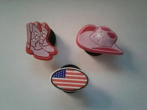 5 Dijes para zapatos papás: vaquero/niña americano - rosa - juego de 3 piezas - nuevo - Imagen 1 de 1