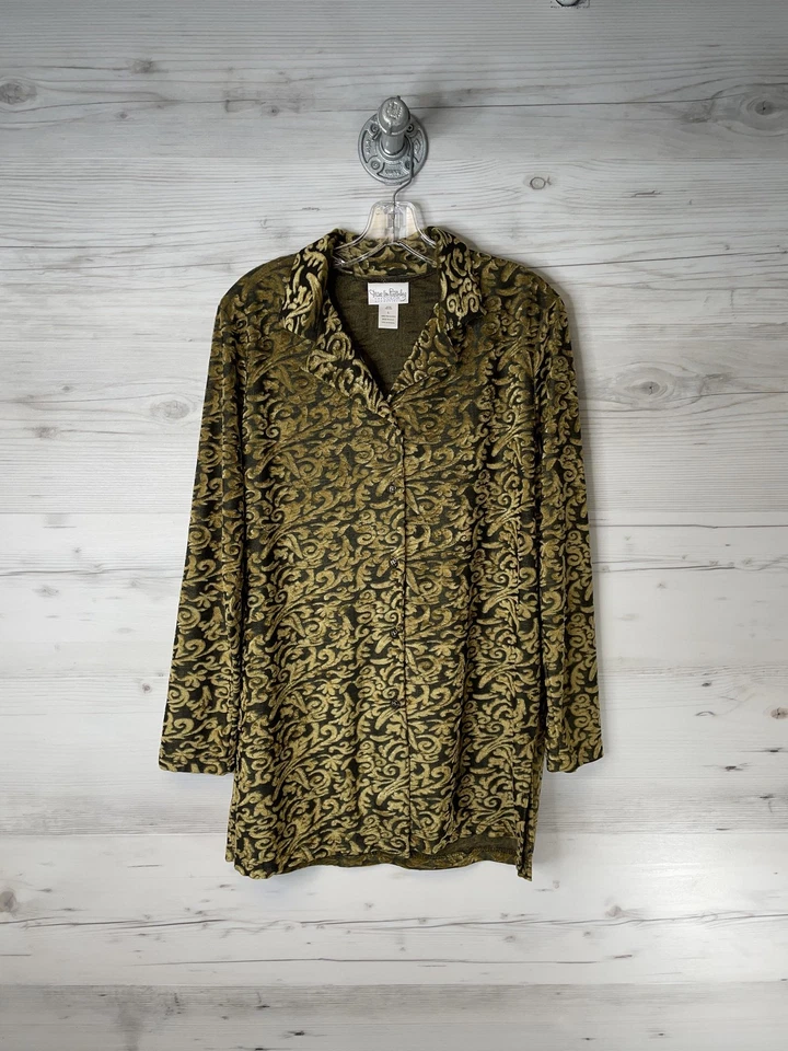 Camisa Diane Von Furstenberg para mujer talla grande Jacquard barroco negro dorado hecho en EE. UU. Foto 1 de 4