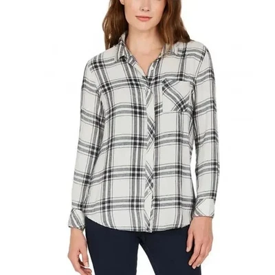 Rails FAB! Hunter Rayon Plaid Button Up Blouse in Charcoal/Blush Size 2XS - Image 1 of 4