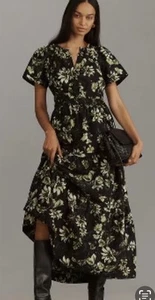 Anthropologie The Somerset Maxi Dress Floral Print Tiered Black Green S NWT - Picture 1 of 7