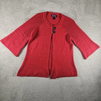 Cárdigan tejido Denim & Co para mujer M rojo botón acanalado ganchillo playa preppy costero Foto 1 de 4