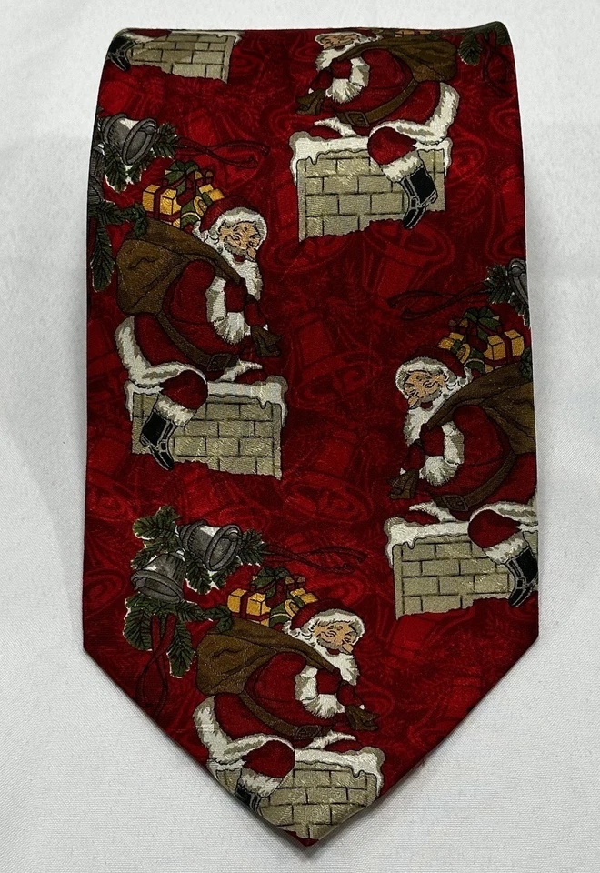Vintage Robert Talbott Neck Tie 4"x57” Silk Santa Christmas Holiday Made In USA - Image 1 of 4