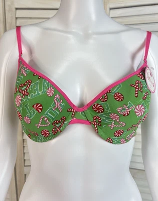 Flirtitude Navidad Camiseta Sujetador Bastón de Caramelo Verde Rosa Talla 36B Con Aros Nuevo con Etiquetas Foto 1 de 4