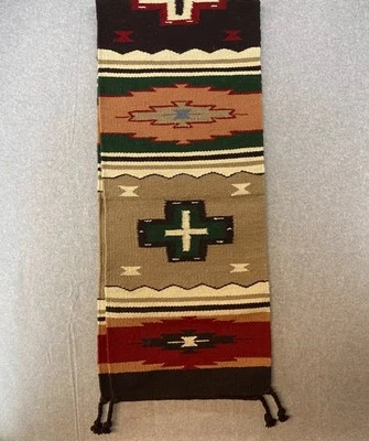 Southwest Native American Style Woven Wool Rug Table Runner Red Black 80" x 16" - Image 1 of 4