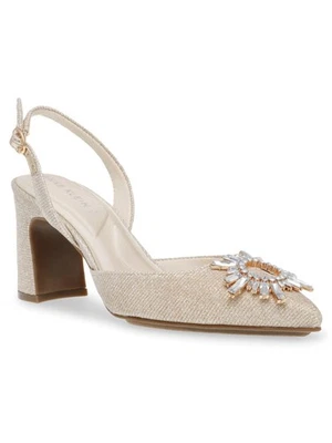 ANNE KLEIN Womens Beige Glitter Betz Pointed Toe Block Heel Slingback 7 M - Image 1 of 4