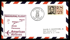 MayfairStamps US First Flight 1971 Illinois Chicago to Melbourne Australia Ameri - Picture 1 of 2