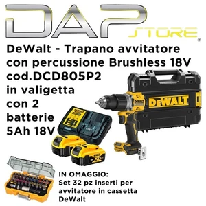 DEWALT - Trapano avvitatore con percussione Brushless 18V cod.DCD805P2 + INSERTI - Foto 1 di 2
