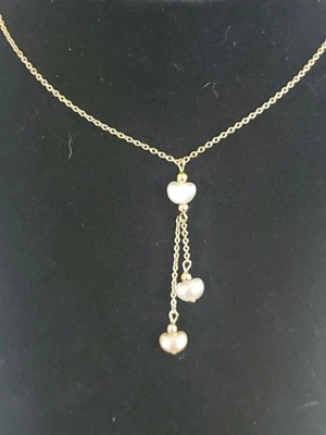 Vntg Lavaliere 3 Pearls Gold-tone Y-drop 18" Chain NECKLACE  - Image 1 of 4