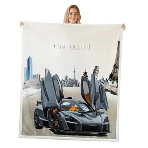 Race Car Sherpa Blanket - 90"x90" Plush Microfiber Throw for Queen Multi 57 - Picture 1 of 8