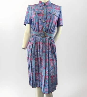 Винтажный Leslie Fay рубашка талии платье плиссированные юбка короткий рукав Periwinkle средний - Изображение 1 из 4