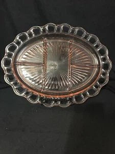 Anchor Hocking Open Lace Edge/Old Colony Pink 12 3/4” Five Parts Oval Platter - Picture 1 of 3