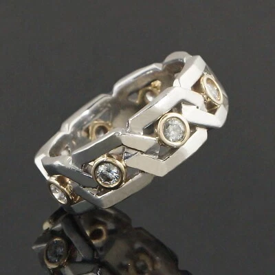 Alianza de boda de paladio y oro amarillo sólido de 14 quilates con diamantes de 0,55 CTW de 7 mm Foto 1 de 4