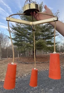 Mid-Century Retro Orange Aluminum Three Pendant Lamp Lighting 60's 70's Vintage - Picture 1 of 19