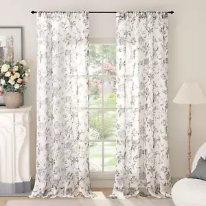 Floral Sheer Curtains for Living Room Window, Vintage Farmhouse Light Filtering - Picture 1 of 8