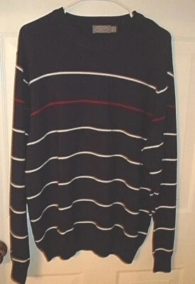 Suéter Talbots Para Hombre GRANDE 100% Algodón Pima Azul Marino/Blanco/Borgoña Rayas Cuello Redondo Foto 1 de 4