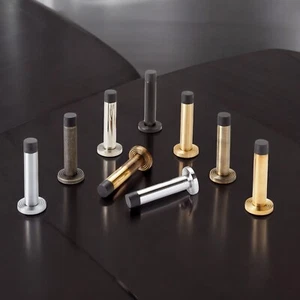 Reeded Solid Brass Cylinder Projected Door Stop On Backplate Doors Projection - Picture 1 of 23