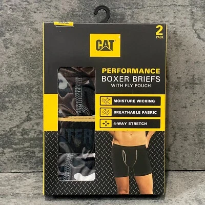 Paquete de 2 calzoncillos boxer CAT Caterpillar Equipment para hombre talla pequeña 28"-30" negros/grises Foto 1 de 3