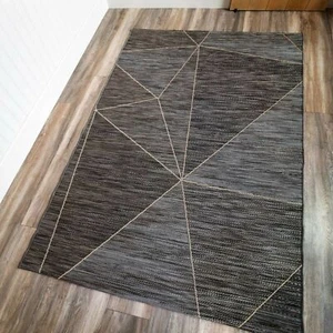Charcoal Geometric Kitchen Rugs Small Large Berber Indoor Outdoor Long Hall Rug - Picture 1 of 17
