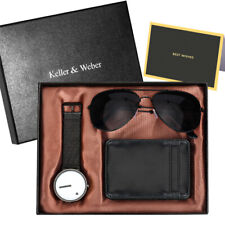 Creative Design Men's Quartz Wrist Watch with Black Sunglasses Card Holder Bag