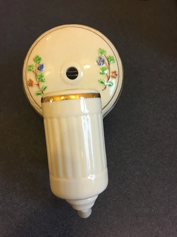 Antique beige porcelain flowered bath wall sconce light with gold trim Cover