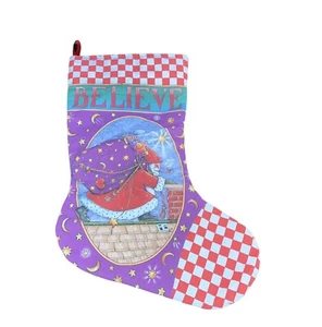 Mary Engelbreit Believe Christmas Stocking Vintage Santa Homemade - Picture 1 of 2