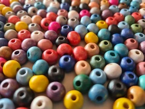 50/100/300 Holzperlen Perlenmischung Perlenmix rund 8mm uni bunt 2725 - Bild 1 von 5