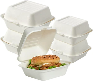 200 Stück Clamshell Lebensmittelbehälter zum Herausnehmen, 100% kompostierbar Einweg to Go C - Bild 1 von 7