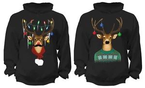 Suéter con capucha de Navidad feo bigote de reno para parejas regalo hombres mujeres - Imagen 1 de 5
