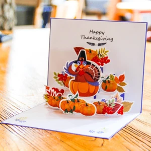 100x Happy Thanksgiving Day Cards Turkey 3D POP UP Family Friend Greetings Card - Picture 1 of 5