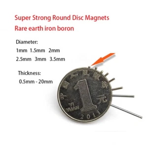 Dia 1-3.5mm Thickness 0.5-20mm Super Strong Round Disc Magnets Rare-Earth Magnet - Picture 1 of 8