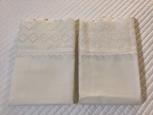 JC Penney Home Embroidered Lace 100% Egyptian Cotton King Pillowcases SET/2 NEW - Picture 1 of 7