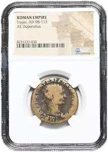 ROMAN EMPIRE. Trajan. AD 98-117. Æ Dupondius, NGC Certified - Picture 1 of 2