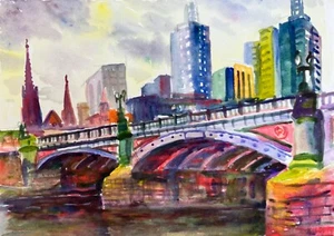 Puente de los Príncipes #1, acuarela Melbourne Plein Air - Imagen 1 de 3