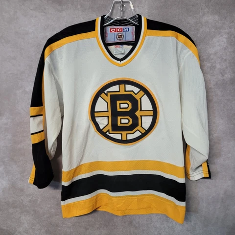 Vintage CCM  NHL Boston Bruins White Hockey Jersey Youth L XL Sewn Cover