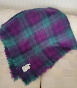 Vintage Donegal Design Mohair& Wool Purple Green Plaid Handwoven Throw 52x58 - Picture 1 of 6