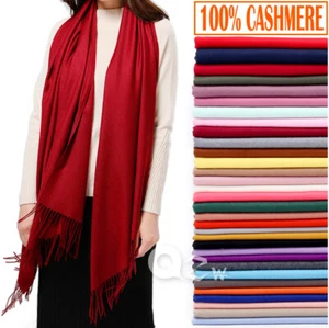 Womens Mens 100% Cashmere Scotland Oversized Blanket Wool Scarf Shawl Wrap Solid - Picture 1 of 27