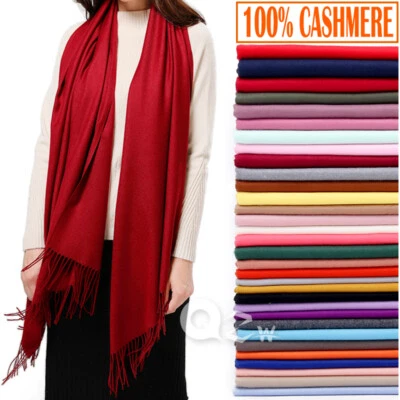 Womens Mens 100% Cashmere Scotland Oversized Blanket Wool Scarf Shawl Wrap Solid - Image 1 of 4