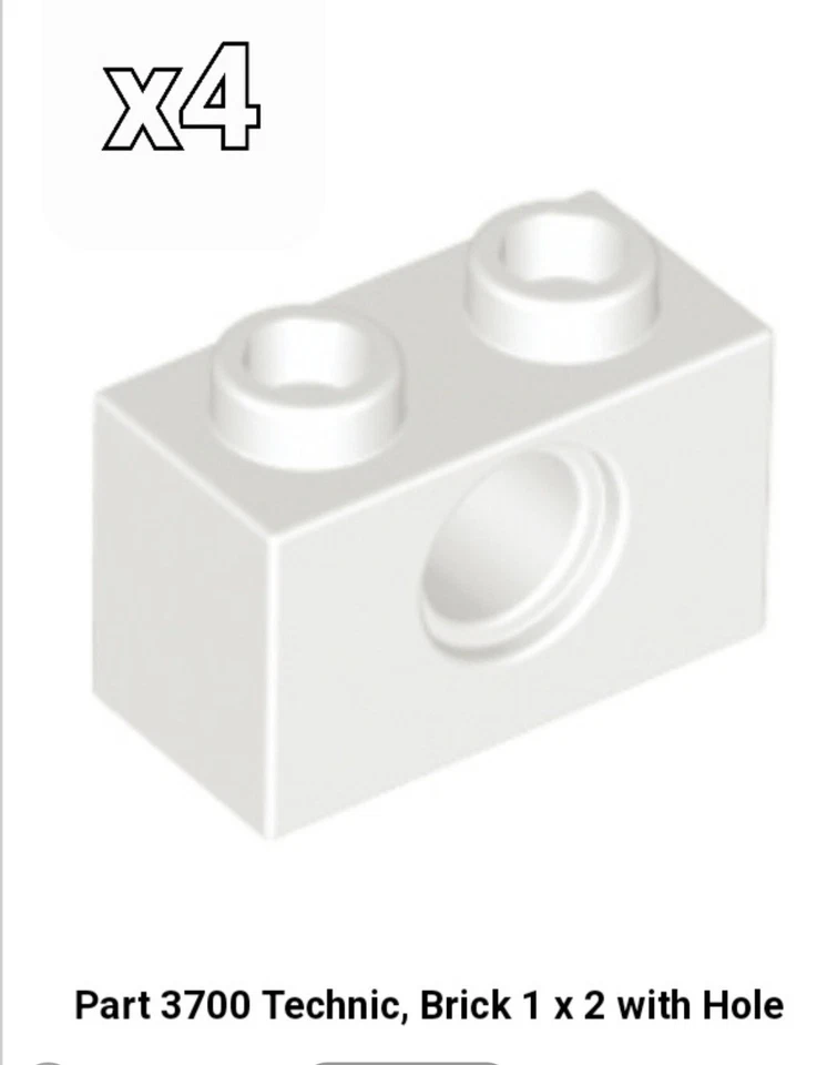 НОВЫЙ LEGO белый (x4) 3700 Technic кирпич 1 x 2 с отверстием 370001 - Изображение 1 из 1