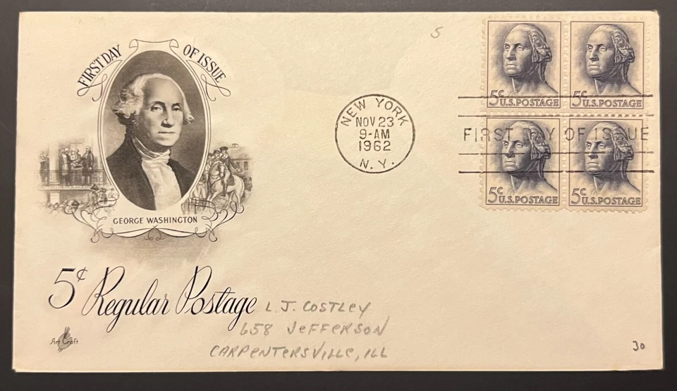 5¢ REGULAR POSTAGE #1213 NOV 23 1962 NEW YORK NY FIRST DAY COVER (FDC) BX4 - Image 1 of 1