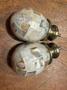 Mother of Pearl Mosaic Shell Finials Drawer Pulls Set Of 2 Brushed Bronze 2.5 in - Picture 1 of 5