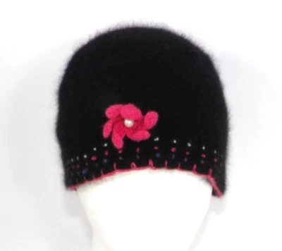 Sombrero Mujer Vintage Azul Oscuro Angora y Corderos Lana Ligero Punto Gorra Foto 1 de 4