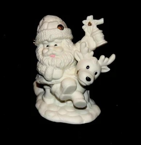 SANTA & RUDOLPH PORCELAIN BISQUE TEALIGHT HOLDER w/Ornaments - NEW - Picture 1 of 1